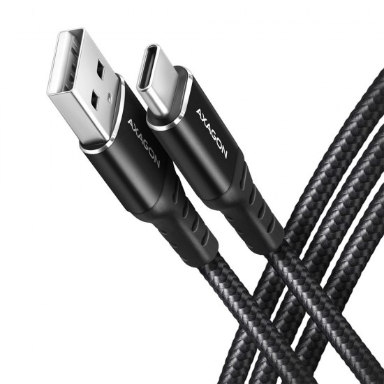 BUCM-AM10AB Kabel USB-C  USB-A, 1.0m USB 2.0, 3A, ALU, oplot Czarny