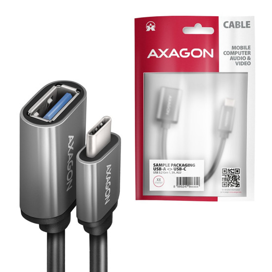 Kabel adapter RUCM-AFAC USB 3.2 Gen 1 Type-C samiec -> Type-A żeńska, 0,2m, 3A, ALU