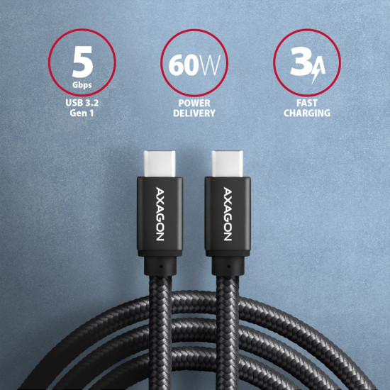 BUCM3-CM30AB Kabel USB-C  USB-C, 3.0m, PD 60W, 3A, ALU, oplot, czarny