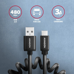 BUCM-AM10TB Kabel Twister USB-C   USB-A, 0,6m, USB 2.0, 2.4A, ALU, PVC Czarny