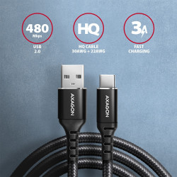 BUCM-AM15AB Kabel USB-C   USB-A, 1.5m, USB 2.0, 3A, ALU, oplot, Czarny