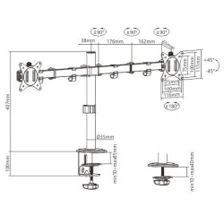 Ramię dla dwóch monitorów biurkowe  (regulowane), 17 cale- 32 cale, do 9kg