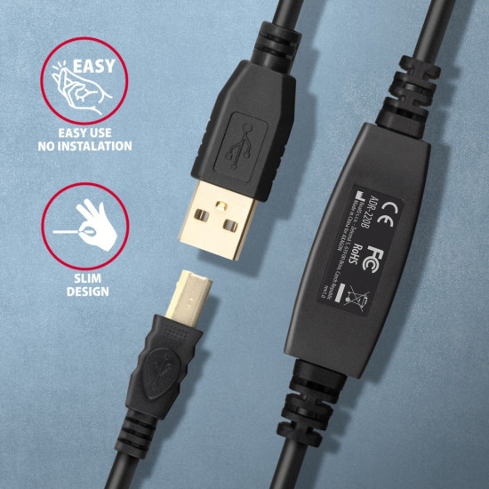 Kabel ADR-220B USB 2.0 A-M -> B-M aktywny kabel połączeniowy/wzmacniacz 20m