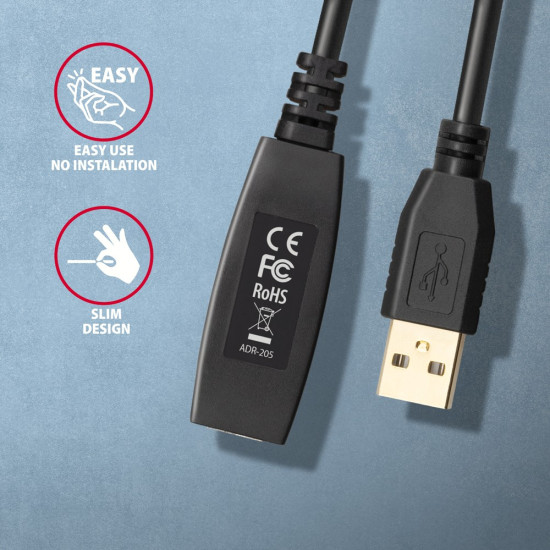 Kabel ADR-205 USB 2.0 A-M -> A-F aktywny kabel przedłużacz/wzmacniacz 5m