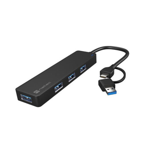 Hub USB-C 4 porty Mayfly czarny + adapter USB-A 