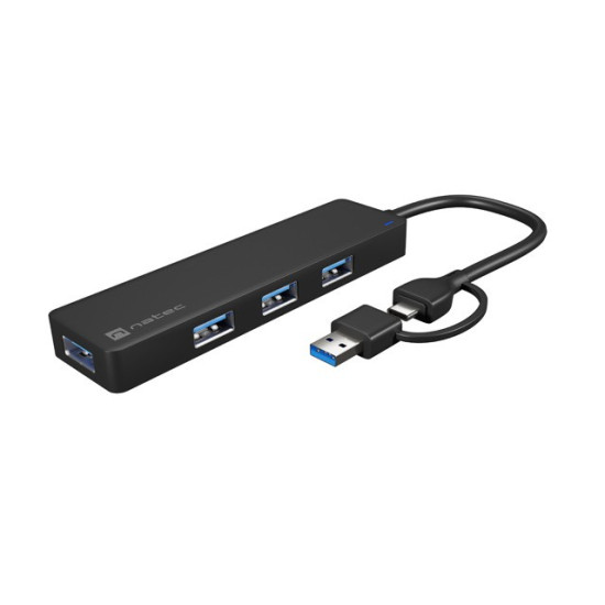 Hub USB-C 4 porty Mayfly czarny + adapter USB-A 