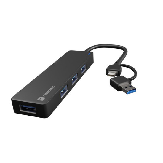 Hub USB-C 4 porty Mayfly czarny + adapter USB-A 