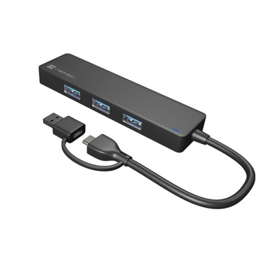 Hub USB-C 4 porty Mayfly czarny + adapter USB-A 