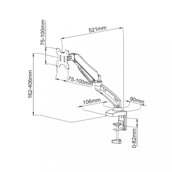 Uchwyt biurkowy na sprężynie gazowej do 1 monitora LCD/LED 13-27