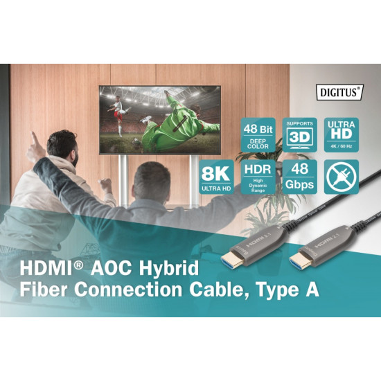 Kabel połączeniowy hybrydowy AOC HDMI 2.1 Ultra High Speed 8K/60Hz UHD HDMI A/HDMI A M/M 30m Czarny