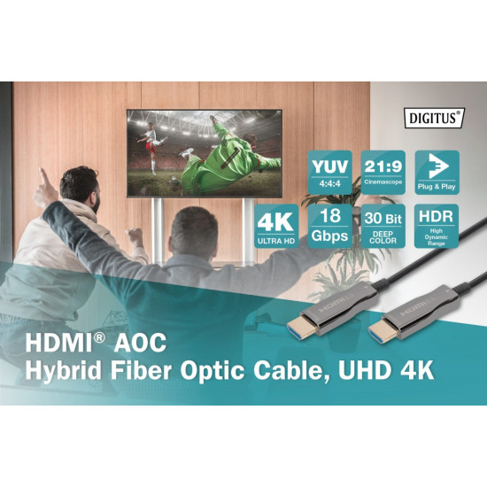 Kabel połączeniowy hybrydowy AOC HDMI 2.0 Premium HighSpeed 4K/60Hz UHD HDMI A/HDMI A M/M czarny 15m