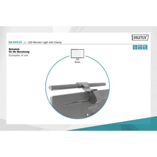 Lampka LED do monitora z mocowaniem zaciskowym, 5W, 250lm Czarna