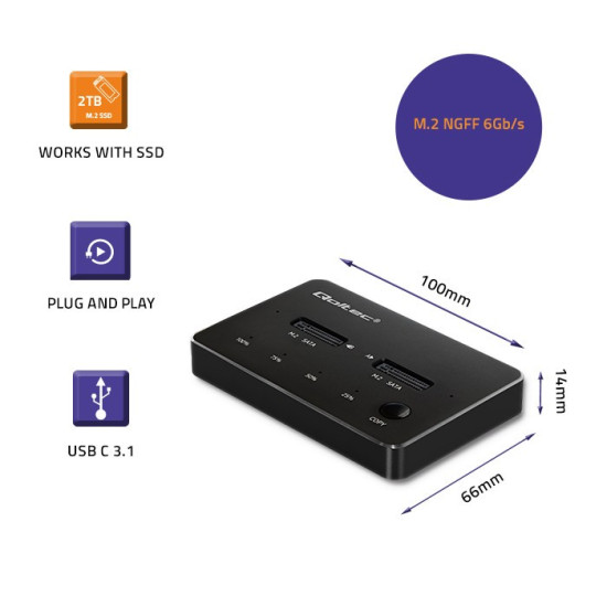 Stacja dokujca dysków 2x SSD M.2 SATA | NGFF | USB typ C 