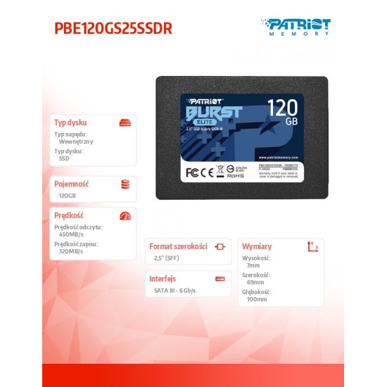 SSD 120GB Burst Elite 450/320MB/s SATA III 2.5