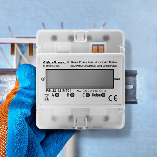 Trójfazowy elektroniczny licznik | miernik zużycia energii na szynę DIN | 230V | LCD | 4P 