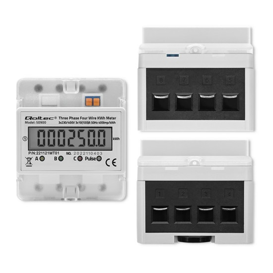 Trójfazowy elektroniczny licznik | miernik zużycia energii na szynę DIN | 230V | LCD | 4P 