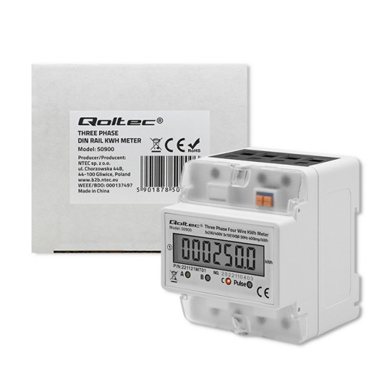 Trójfazowy elektroniczny licznik | miernik zużycia energii na szynę DIN | 230V | LCD | 4P 