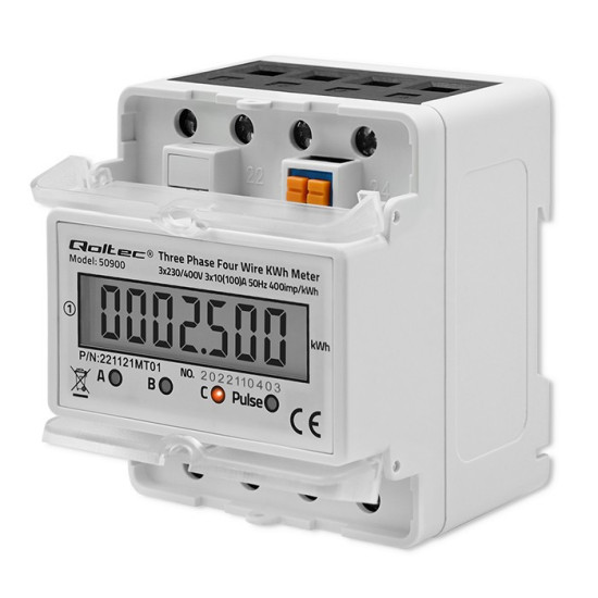 Trójfazowy elektroniczny licznik | miernik zużycia energii na szynę DIN | 230V | LCD | 4P 