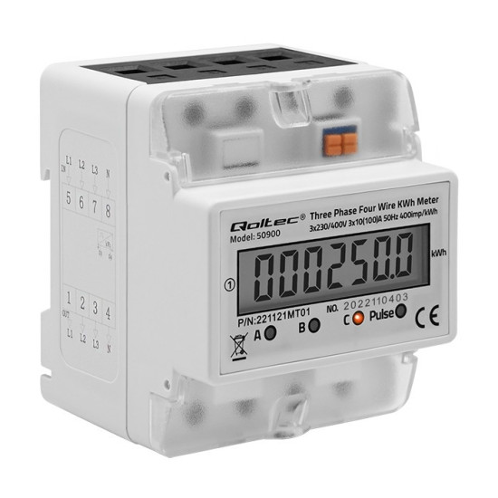 Trójfazowy elektroniczny licznik | miernik zużycia energii na szynę DIN | 230V | LCD | 4P 