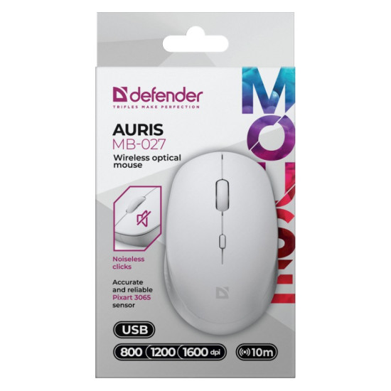 Mysz bezprzewodowa silent click AURIS MB-027 800/1200/1600 DPI Biała 