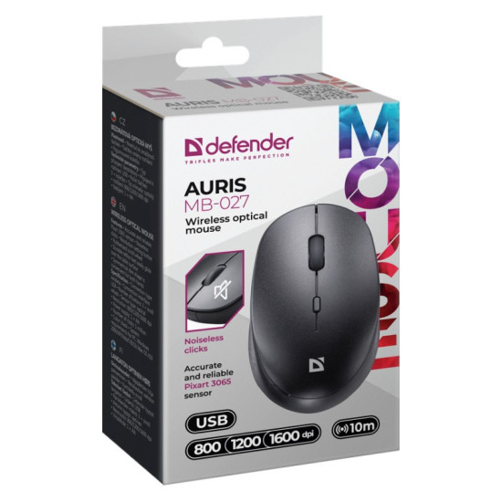 Mysz bezprzewodowa silent click AURIS MB-027 800/1200/1600 DPI Czarna