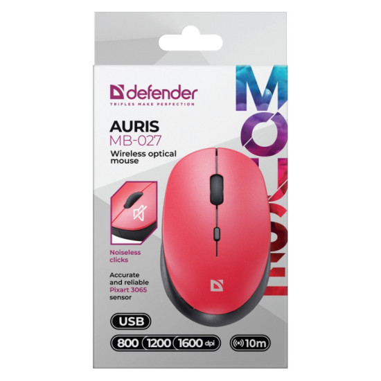 Mysz bezprzewodowa silent click AURIS MB-027 800/1200/1600 DPI Czerwona 