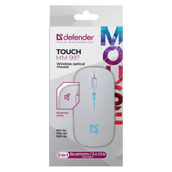 Mysz bezprzewodowa silent click TOUCH MM-997 akumulator 800/1200/1600 DPI Biała 
