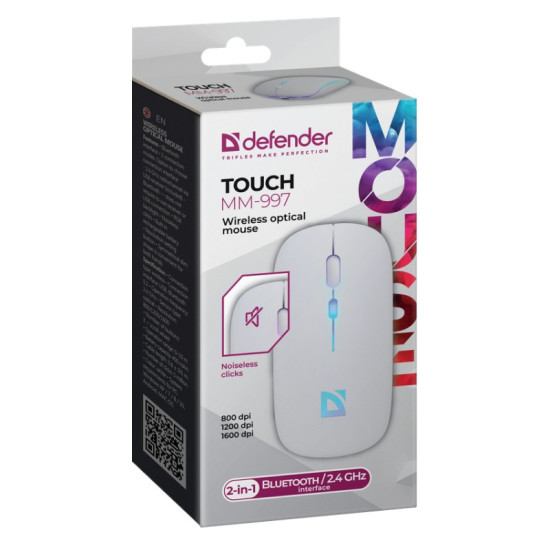 Mysz bezprzewodowa silent click TOUCH MM-997 akumulator 800/1200/1600 DPI Biała 