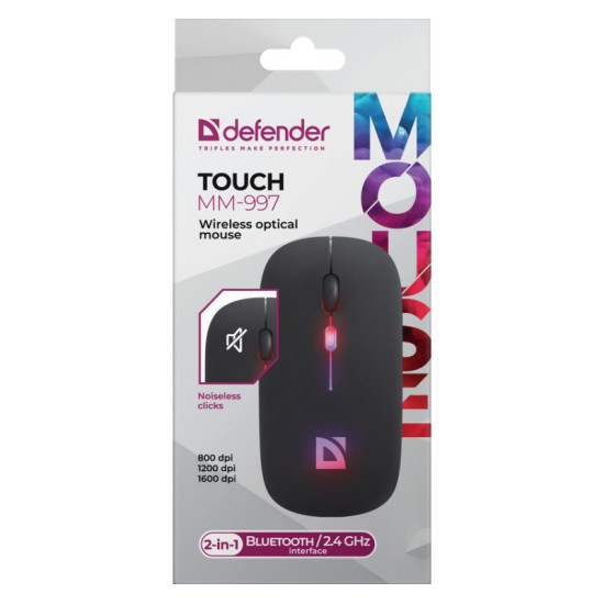 Mysz bezprzewodowa silent click TOUCH MM-997 akumulator 800/1200/1600 DPI Czarna 