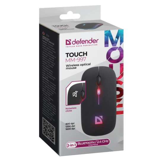 Mysz bezprzewodowa silent click TOUCH MM-997 akumulator 800/1200/1600 DPI Czarna 