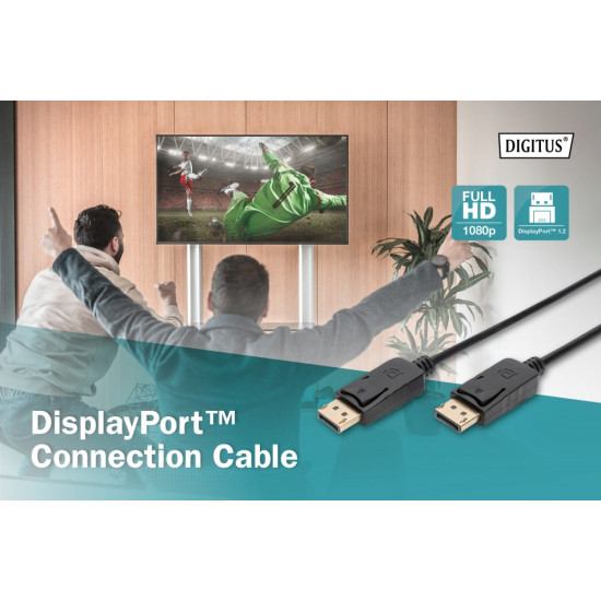Kabel połączeniowy DisplayPort z zatrzaskami 1080p 60Hz FHD Typ DP/DP M/M czarny 10m