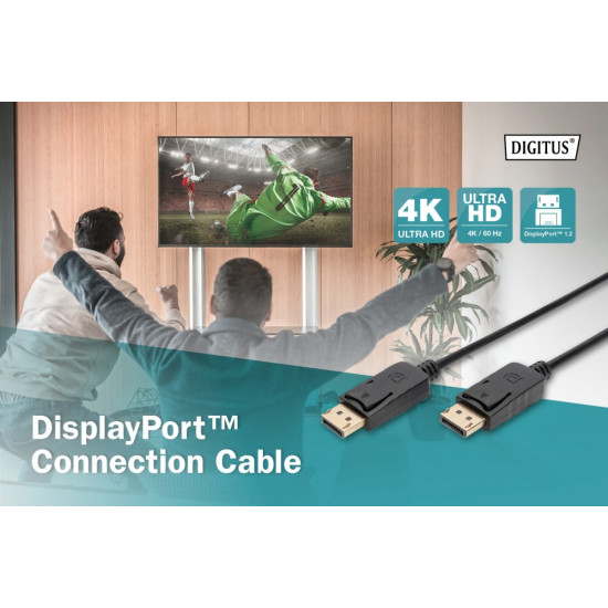 Kabel połączeniowy DisplayPort z zatrzaskami 4K 60Hz UHD Typ DP/DP M/M czarny 3m