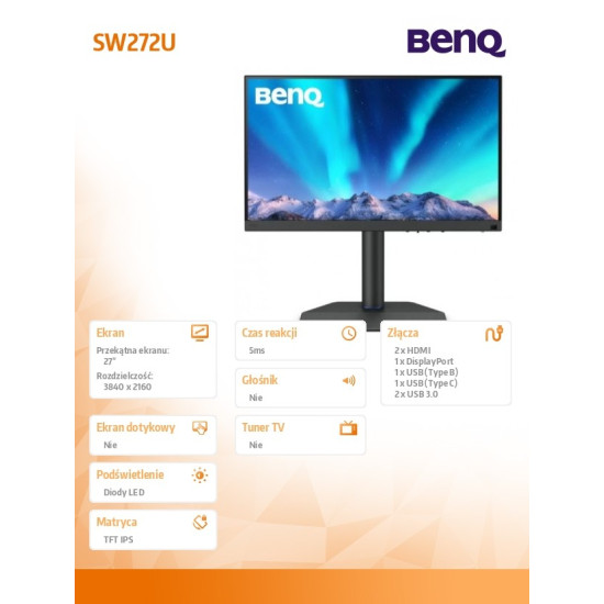 Monitor 27 cali SW272U 4K LED 5ms/QHD/IPS/HDMI