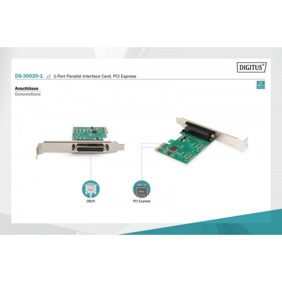 Karta rozszerzeń/Kontroler LPT PCI Express, 1xDB25, Low Profile, Chipset: MCS9901