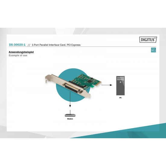 Karta rozszerzeń/Kontroler LPT PCI Express, 1xDB25, Low Profile, Chipset: MCS9901
