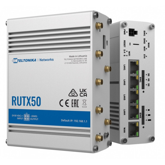 Router 5G RUTX50 Dual Sim, GNSS, WiFi, 4xLAN, USB2.0