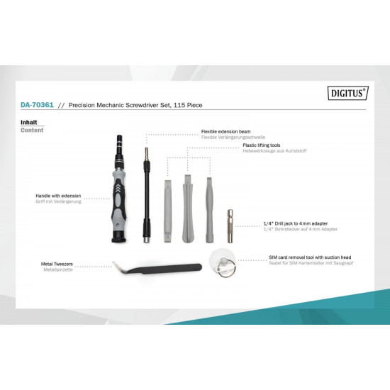 Zestaw narzędzi 115 częściowy śrubokręt/wkrętak