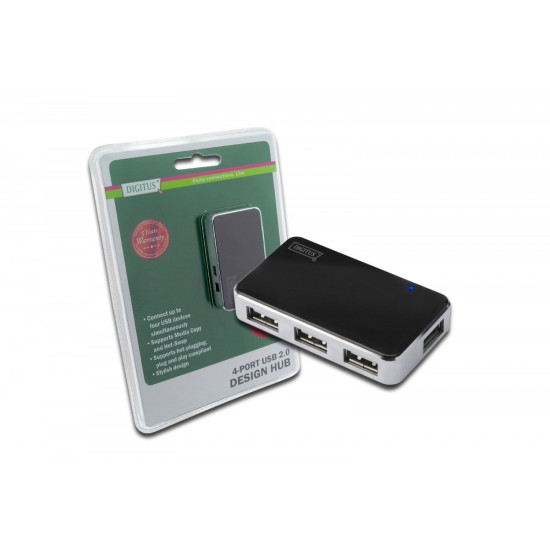 HUB/Koncentrator 4-portowy USB 2.0 HighSpeed, aktywny, czarno-srebrny
