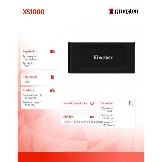 Dysk SSD XS1000 2TB USB3.2 Gen2x2 Zewnętrzny 