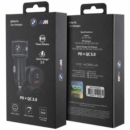 Ładowarka samochodowa 20W PD-QC 3.0 Fast Charging Czarna 