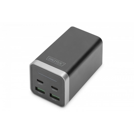 Ładowarka sieciowa uniwersalna, zasilacz GaN, 4 porty 2x USB-C 2x USB-A PD 3.0 65W Czarna