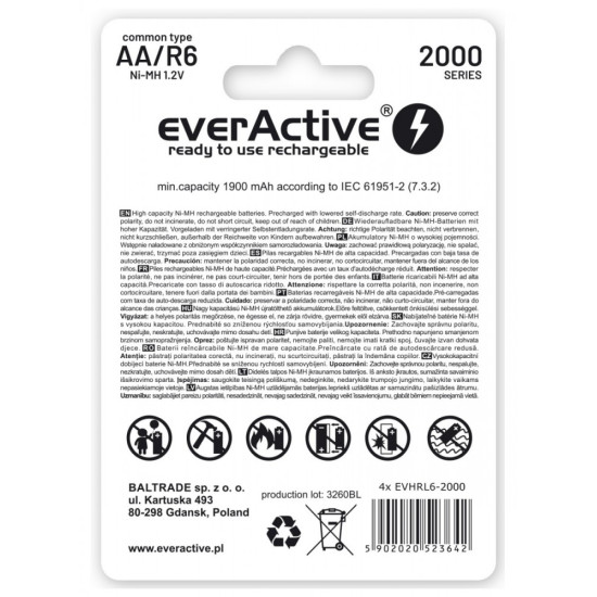 Akumulatory paluszki R6/AA 2000 mAH, blister 4 szt.