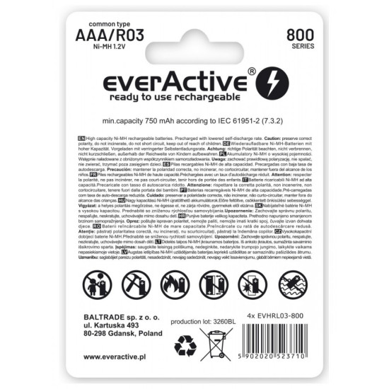 Akumulatory paluszki R03/AAA 800 mAH blister 4 szt.
