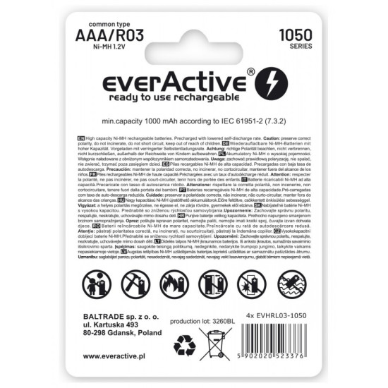 Akumulatory paluszki R03/AAA 1000 mAH blister 4 szt.