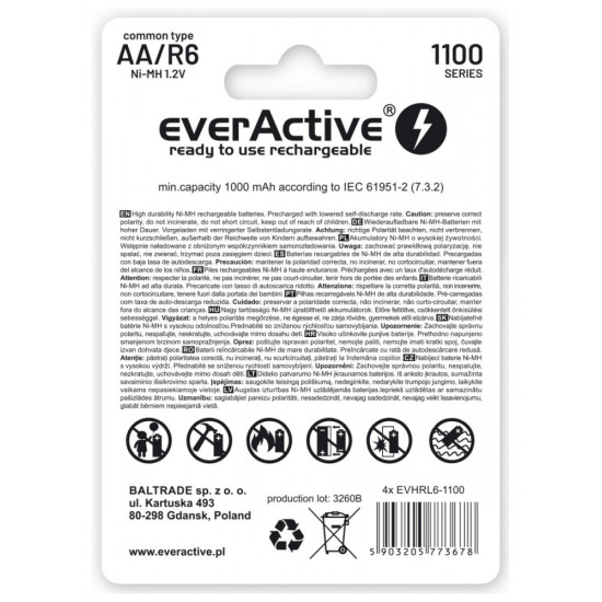 Akumulatory R6/AA 1100 mAH, blister 4 SZT. INFINITY LINE, technologia ready to use