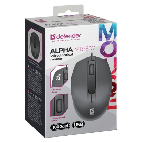 Mysz przewodowa optyczna Alpha MB-507 1000DPI 3P Czarna 
