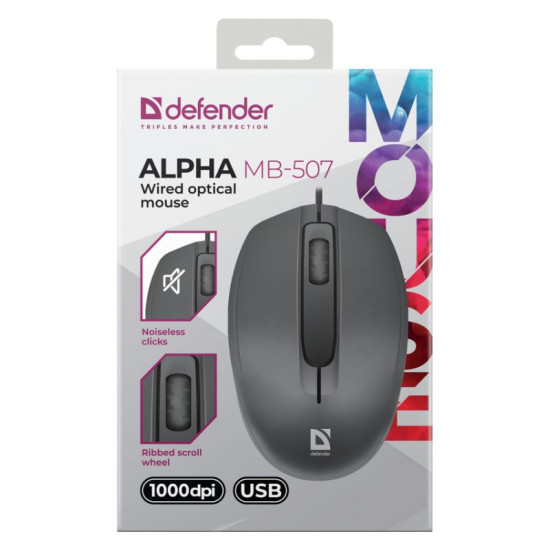 Mysz przewodowa optyczna Alpha MB-507 1000DPI 3P Czarna 