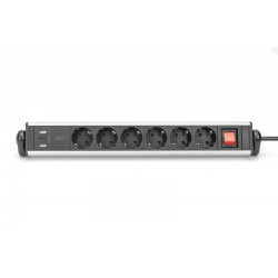 Listwa zasilająca biurowa 45° 6 gniazd, 2xUSB-A 1xUSB-C (5V/3,4A) możliwość obrotu o 180°, aluminiowa, z zaciskiem na blat