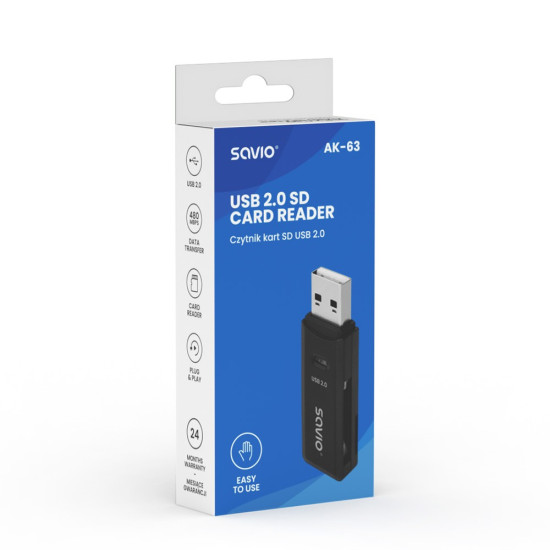 Czytnik kart SD, USB 2.0, 480 Mbps, AK-63 