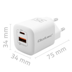 Ładowarka sieciowa 35W GaN ULTRA | 5-20V | 2.25-3A | 1 x USB typ C PD | 1 x USB | Biała 